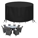 Round Patio Table Cover - Heavy Duty 600D Garden Furniture Covers Waterproof - Outdoor Rattan Table and Chair Set Protector Windproof Anti-UV Rip Proof, Ø230 x 100cm, Black - Image 1
