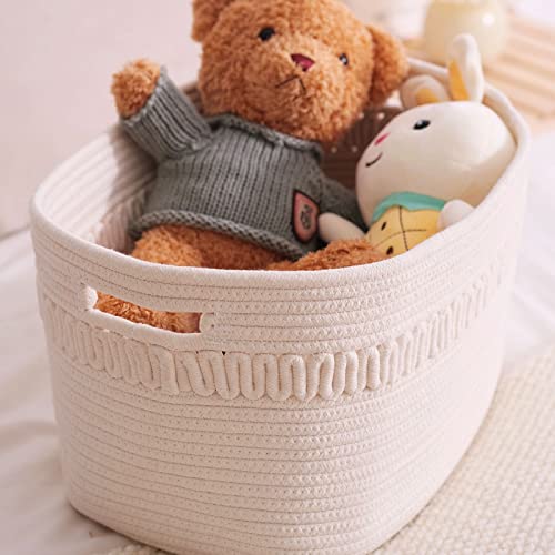 Aropeme Cotton Rope Baskets For Storage Set Of 3 | 15"X10"X9" Rectangle Decorative Baskets With Handles | Baby Nursery Cube Bins, Works As Toys Books Towels Diapers Or Closet Basket, Medium #TOP3