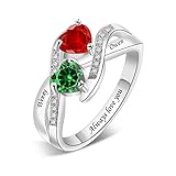 BAUMA AUTO Personalized Birthstone Ring with 1-6 Birthstones & Custom Names Heart Stone Rings for Wo