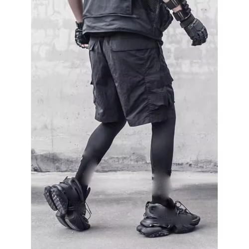 Short cargo tactique noir coupe ample vêtement d'été multi-poches - 4