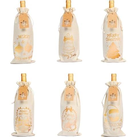 EDWINENE Christmas Burlap Wine Bottle Bags Cover