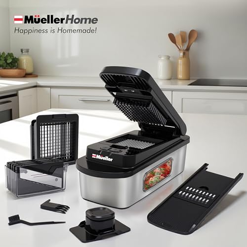 Image of MUELLER HOME Pro-Series 10-in-1, 8 Blade Stainless Steel Multi Vegetable Chopper And Mandoline Slicer, Kitchen Tools and Gadgets, Food and Veggie Chopper, Mincer, Dicer, French Fry Cutter, Black