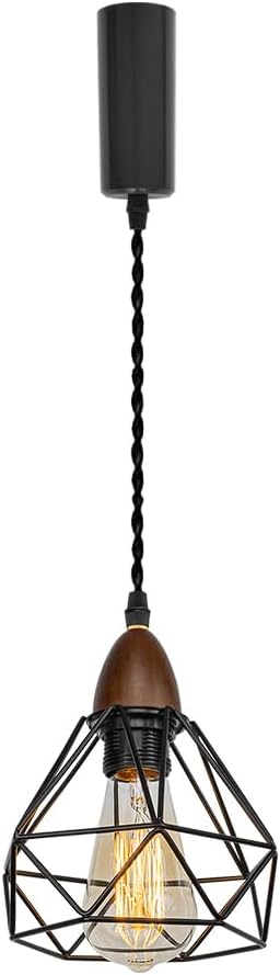 Adjusted Cable J-Type Track Lamp Walnut Base Black Hollow Shade Vintage Pendant Lighting for Kitchen Bar Dining Room(No Bulb, Track)