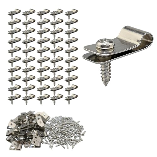 JIXLOUR Clips de fixation pour grillage, pinces à grillage et attaches grillage rigide en acier inoxydable avec vis : colliers de serrage pour clôture en bois, vinyle ou métal (50 pièces)