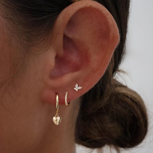 Image of Gold Plated Earrings for Women, 14k Gold Plated Earring Stack Hypoallergenic Pearl Drop Earring Dainty Earrings for Women Trendy Cute Small Huggie Hoop Earring Fashion Womens Jewelry