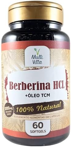 Berberina HCL Óleo TCM 1000mg 60 Softgels Alta Concentração Suple...
