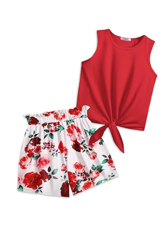 Arshiner Toddler Girls Short Sets Tie Knot Tank Top and Paperbag Waist Shorts Cute Girl Summer Clothing for 2-7 Years