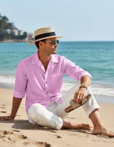 Image of Combo of Men's Casual Cotton Blend Shirt || Long Sleeve Button Down with Spread Collar | Lightweight Breathable Fabric | Stylish Solid Shirt for Beach, Office & Everyday Wear Pack of 2