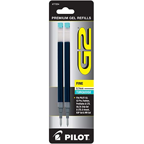 Pilot, G2 Gel Ink Refills, Fine Point 0.7 mm, Turquoise, Pack of 2