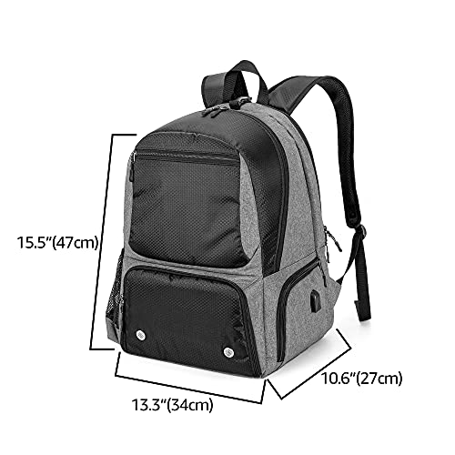 DSLEAF テニス バッグ リュック 2本用 テニス バックパック 靴収納付き ラケットバッグ リュック テニスバッグ バドミントンバッグ 軽量 (グレー) 7枚目