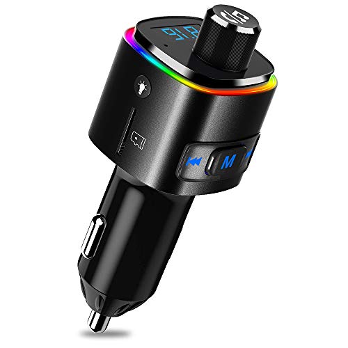 SONRU Bluetooth FM Transmitter, Radio Car Transmitter Handsfree Car Kit QC3.0 USB Car Charger Car Audio Adapter MP3 Player, LED Display, Support U Disk TF Card, Colorful Light, Siri Activate