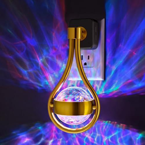 Image of Briignite RGB Night Lights Plug into Wall, Color Changing Nightlight with Dusk to Dawn Sensor, 330 Rotating Night Light with Waterdrop Design, Ideal for Bedroom, Hallway, Living Room, Home Decor