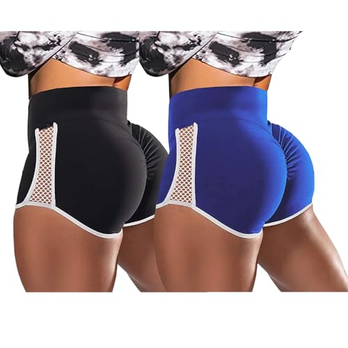 HESBITEUL Yoga Sexy Booty Shorts: High Waist 4-Way Stretch Mesh Panels Gym Running Compression