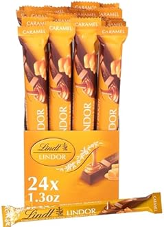Lindt LINDOR Caramel Milk Chocolate Truffle Bar, Milk Chocolate Candy with Smooth, Melting Truffle Center, 1.3 oz. (24 Pack)