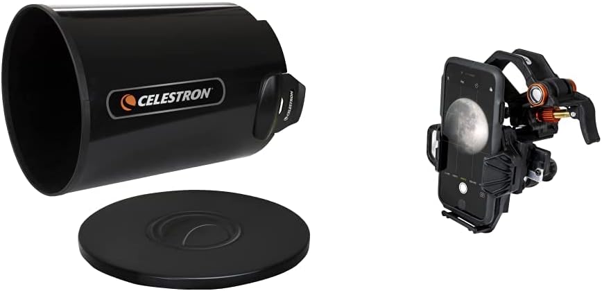 Celestron – Aluminum Telescope Dew Shield with Cover Cap – Fits 8” & NexYZ – 3–Axis Universal Smartphone Adapter for Telescope – Digiscoping Smartphone Adapter