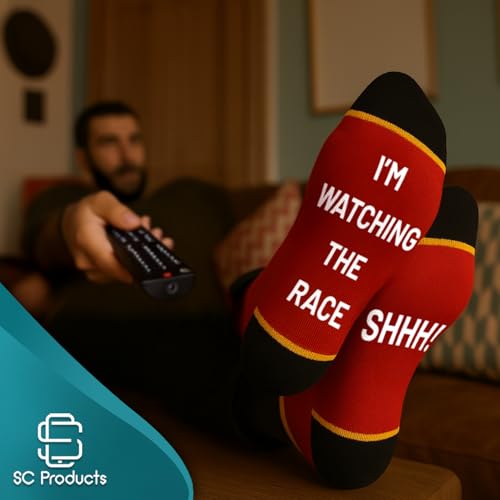 SC Products Chaussettes F1 pour les amateurs de voitures | Chaussettes fantaisie en coton pour homme | Cadeaux de Formule 1 | Cadeaux de Noël Grand Prix F1 | Marchandises – vue 2