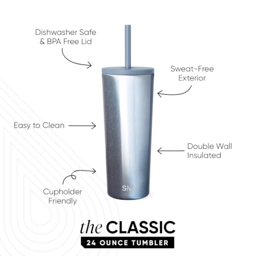 Image of Simple Modern Iced Coffee Tumbler, Insulated | 24oz | Cateye | Reusable Stainless Steel Cup, Travel Mug, Water Bottle with Straw | Cupholder Friendly & Spill Resistant, Coastal Cateye