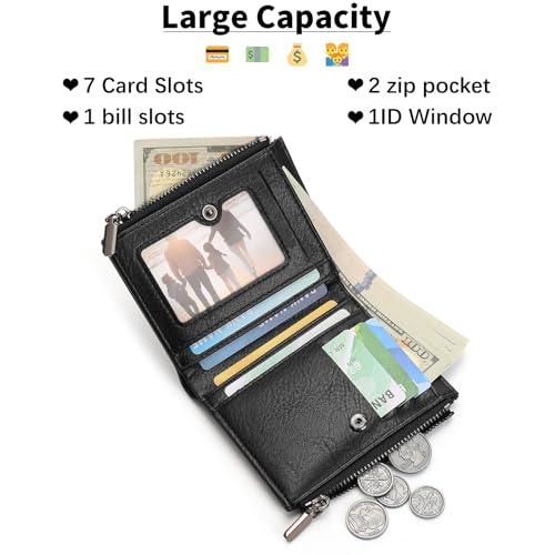Image of Zipper Wallet for Men Bifold Wallets with 1 ID Window 7Card Slot Coin Pocket- Big Capacity Credit Card Travel Wallet
