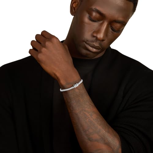 Iced Out Tennis Bracelet for Men, 2.83 Inch Adjustable Men's Tennis Bracelet, CZ & Copper with Platinum Plating, Durable Shiny Mens Jewelry2