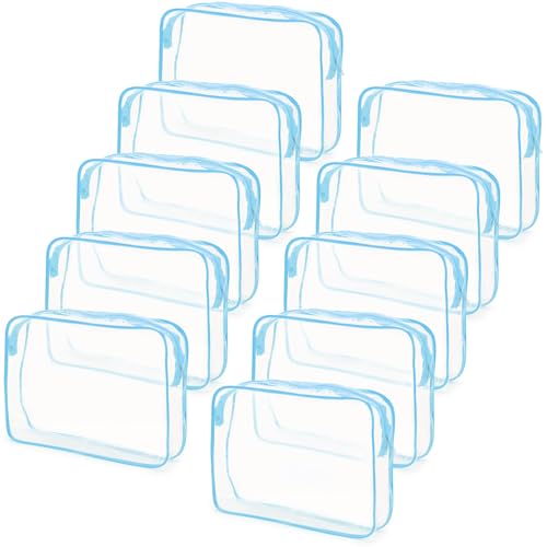 Trousse de maquillage transparente imperméable grand format bleu L