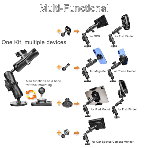 Aluminum GPS Mount with 25-17mm Adapter for Garmin GPS with 17mm Socket,10.9\'\' Dual Rod Extension Arm, AMPS Standard for iPad & Striker 4 Fish Finder, T-Bolt Track Mount, Compatible with RAM B-Size