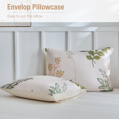 Image of Lekesky King Size Reversible Duvet Cover, Duvet Cover King Size 3 Piece Green Leaf Microfiber Botanical Bedding Set with Zipper Closure 8 Corner Ties