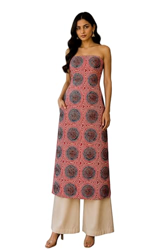 Image of Ethnics of Kutch Womens's Ajrakh Modal Silk Natural Dye Hand Block Print Unstitched Kurta Fabric