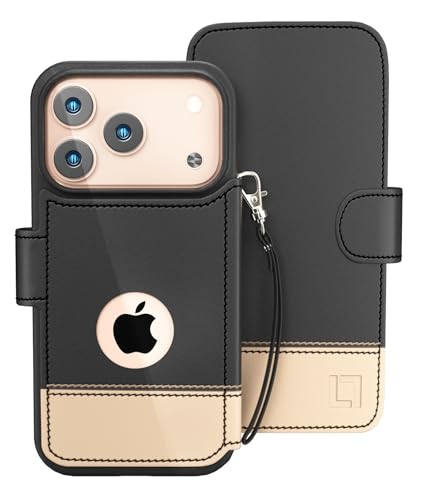 Étui en cuir végétalien iPhone 17 Pro de haute qualité avec dragonne pratique