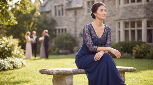 Image of Alex Evenings Womens Long Lace Top Empire Waist Dress