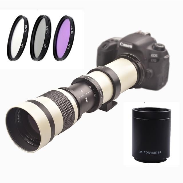 AECAM - CAMAECAM - Lightdow 420-800mm MF Super Telephoto Zoom Lens F/8.3-16 T Mount + /CPL/FLD Filters Set for Canons NIKONs SONYs Pentaxs Cameras (white L-Mount)