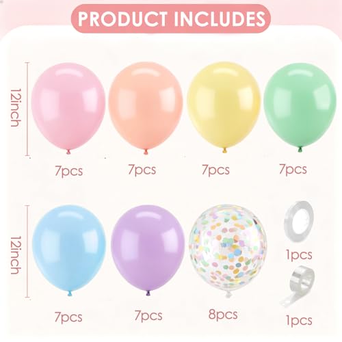 Image of Zesliwy Pastel Balloons Set, 50pcs 12inch Pastel Rainbow Balloon Pink Orange Yellow Balloon and Green Blue Purple Balloons with Colorful Confetti Balloon for Birthday Easter Bridal Shower Party Decor