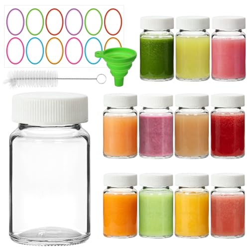 2oz Ginger Shots Bottles 12Pack- Portable Leakproof Glass Jars with Lids