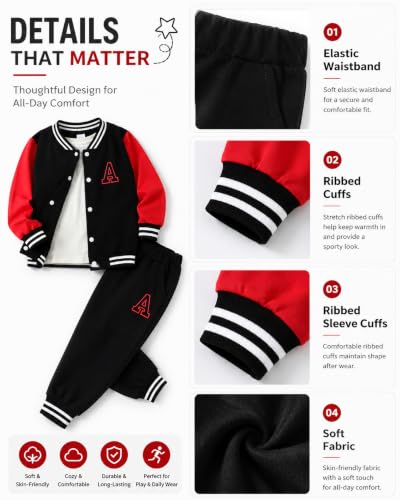 Image of Cakaner Boys Color Block Button Down Shirt and Jogger Pants Button Up Sweatsuits Sets (Size: 5-12T)