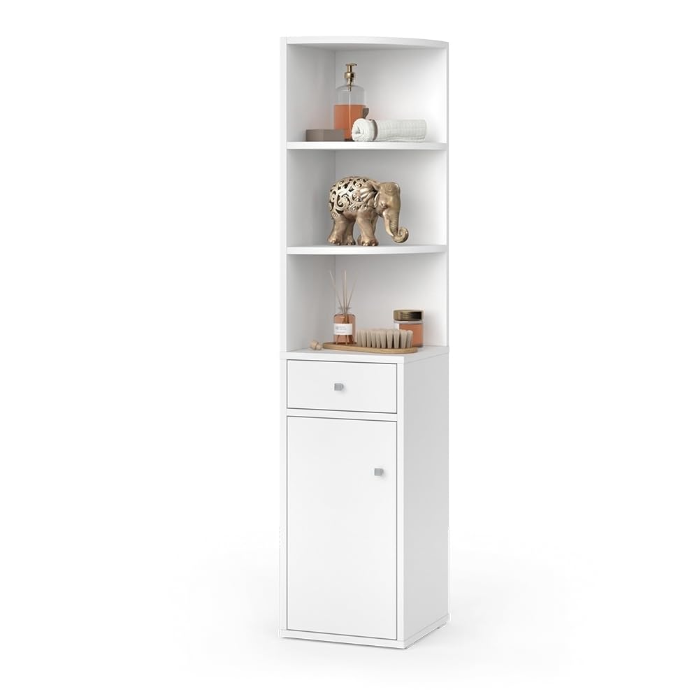 Vicco Scaffale d'angolo Larry, Bianco, 30 x 135.5 cm con anta e cassetto, per riporre libri e decorazioni negli angoli