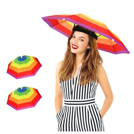 Umbrella Hat, 2 Pack Colorful Party Hats Hands Free Umbrella, Adjustable Fits All Age Kids Adults for Beach Fishing Gardening (Multi-color)
