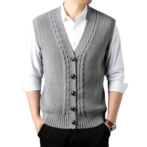 Chaleco de punto trenzado hombre mediana edad ropa de abrigo interior informal cuello pico