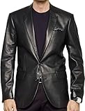 Lambskin Genuine Casual Wear Leather Blazer Sport Coat with Classic Button Closure for Men Black (as1, Alpha, m, Regular, Regular, Black)