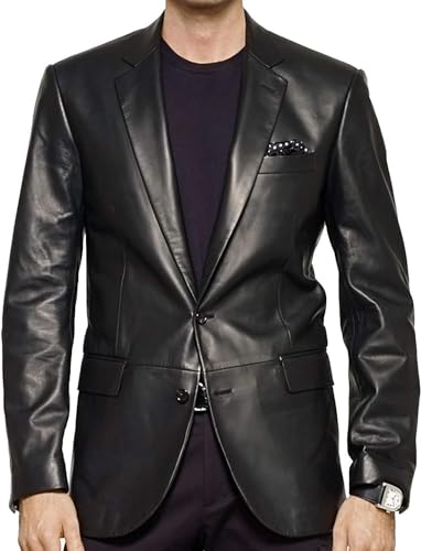 Isaac & David Chicago Lambskin Genuine Casual Wear Leather Blazer Sport Coat with Classic Button Closure for Men