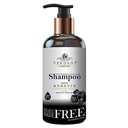 Verdant Natural Care Activated Charcoal Shampoo for Men & Women with Keratin (No Sulphate, Parabens or Silicons), Eliminate Dandruff, Improve Hair Growth with Pro Vitamin & Clove Oil – 300 ml