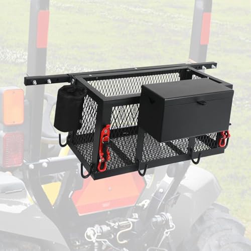 OUTPRIZE Tractor Basket Heavy Duty Steel Tractor Tool Tray Compatible with Most Tractors and Zero Turn Mower ROPS Bars 24 L x 9.8 W x 9.8 H Black Powder Coating
