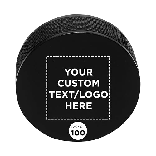 DISCOUNT PROMOS Custom Hockey Puck Shaped Squeeze Balls Set of 100, Personalized Bulk Pack - Perfect for Promotional Giveaways - Black