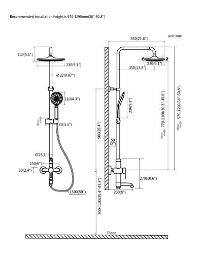 PHASAT Outdoor Shower Fixtures Matte Black,Lead-Free SUS 304 Stainless Steel Bathroom Faucet Set,Wall Mounted Exposed Shower System,3-Function,CT8323