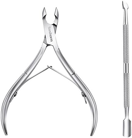 Cuticle Nipper, Saxhorn Cuticle Cutter and Remover with Cuticle Pusher for Dead Skin - Durable Manicure Tools and Cuticle Clippers- Stainless Steel