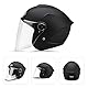 LIONCIANO Motorradhelm Mit Schutzbrille, Jethelm Roller-Helm Scooter-Helm Moped Mofa-Helm Chopper Vintage, Hat Den Verkehrssicherheitstest Bestanden(Matt-Schwarz)