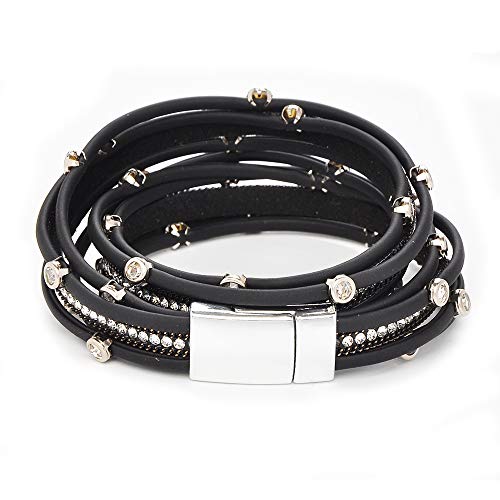 Tasbern Women Leather Wrap Bracelet In Goldplated Metallic Crescents And Crystal Cuff Jewelry For Ladies Girls (Tas012-Black) #TOP2