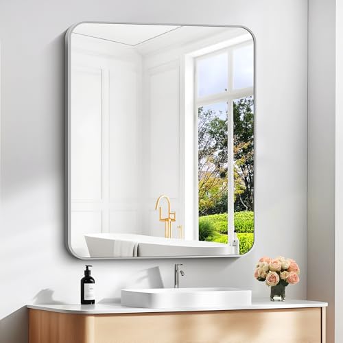 DESBING 30" x 36"Bathroom Mirror, Silver Wall Mirror with Metal