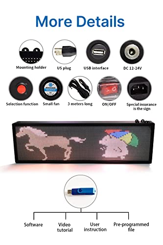New Double Sided Car Led Display Sign, P6 Full Color Indoor Outdoor Advertising Signs, Usb Wifi Programmable Text Signs, 31.5 X 9 Inch (128 X 32 X 2 Dots) #TOP3