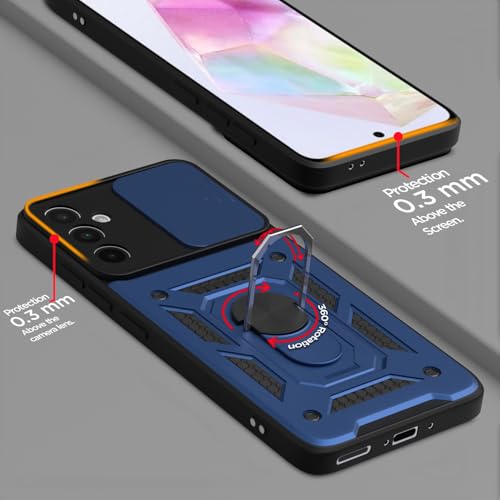 Image of Pikkme Back Cover for Samsung Galaxy A56 5G | D10 Tough Armor | 360 Protection Case | Sliding Camera Shield Cover & Ring Holder Stand Bumper Case (Blue)
