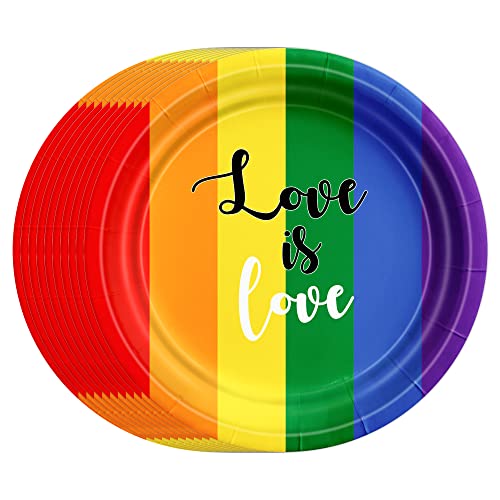 Qzyl 50 Pcs Pride Decorations, Disposable Pride Plates, Durable Love Is Love Lgbt Plates, Colorful Striped Paper Dinner Plates Dinnerware Set For Rainbow Pride Theme Lgbt Community Party Supplies #TOP6