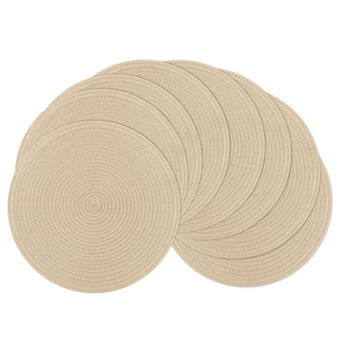 Image of SHACOS 15 inch Round Placemats Set of 8 for Dining Table Cotton Polyester Braided Place Mats Washable Kitchen Table Mats for Dinner Party Table (Light Beige, 8)